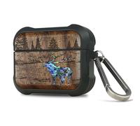 Carveit Coque pour Airpods Pro 3 (2025), Étui de Protection pour Airpods Pro 3 avec Unique Etui en Bois et TPU, avec Titane Mousqueton (Noyer-Cerf de la forêt)