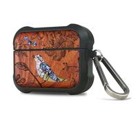 Carveit Coque pour Airpods Pro 3 (2025), Étui de Protection pour Airpods Pro 3 avec Unique Etui en Bois et TPU, avec Titane Mousqueton (Rosé-Fleurs et Oiseaux)