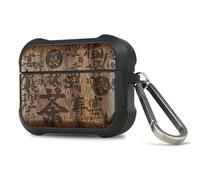 Carveit Coque pour Airpods Pro 3, Étui de Protection Compatible avec Airpods Pro 3 (2025) avec Unique Etui en Bois et TPU, avec Titane Mousqueton (Noyer-Art du Graffiti Calligraphie)
