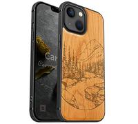 Carveit Coque pour en iPhone 13 Mini Compatible avec MagSafe Étui de Protection Bois et TPU Silicone téléphone Antichoc de 13 Mini magnétique Bumper Etui (Cerise-Paysage Naturel Sauvage)