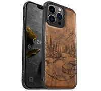 Carveit Coque pour en iPhone 13 Pro Compatible avec MagSafe Étui de Protection Bois et TPU Silicone téléphone Antichoc de 13 Pro magnétique Bumper Etui (Noyer-Paysage Naturel Sauvage)