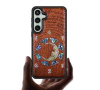Carveit Coque pour Galaxy S23 FE Étui Bois [Gravure en Bois et Incrustation de Coquille] Luxe Cover Compatible avec Samsung S23 FE 5G Etui (Rosé-Énigme Manuscrite)