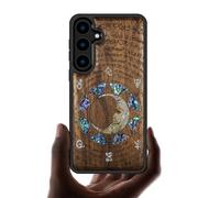 Carveit Coque pour Galaxy S24 Étui Bois [Gravure en Bois et Incrustation de Coquille] Luxe Cover Compatible avec Samsung S24 5G Etui (Noyer-Énigme Manuscrite)