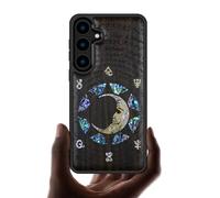 Carveit Coque pour Galaxy S24 Plus Étui Bois [Gravure en Bois et Incrustation de Coquille] Luxe Cover Compatible avec Samsung S24 Plus 5G Etui (Bois Sombre-Énigme Manuscrite)