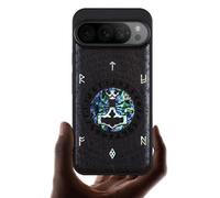 Carveit Coque pour Pixel 9 Pro XL Étui en Bois [Gravure en Bois et Incrustation de Coquille] Antichoc Bumper Case Compatible avec Google Pixel 9 Pro XL Coque (Bois Sombre-Thors Hammer)