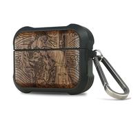 Carveit Étui en Bois Compatible avec Airpods Pro 3 (2025) Case, Etui en Rigide Antichoc avec Cadre en TPU de Protection pour Airpods Pro 3 (Noyer-Geisha Japonaise)