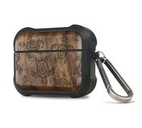Carveit Étui en Bois Compatible avec Airpods Pro 3 (2025) Case, Etui en Rigide Antichoc avec Cadre en TPU de Protection pour Airpods Pro 3 (Noyer-Sami Art des Tortues)