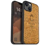 Carveit Étui magnétique pour iPhone 14 Plus Coque Bois Cover, Bois Etui de téléphone Antichoc Compatible Magsafe avec Apple 14 Plus Case (Cerise-Bouddha énigmatique)