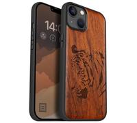 Carveit Étui Magnétique pour iPhone 14 Plus Coque Bois Cover, Bois Etui de Téléphone Antichoc Compatible Magsafe avec Apple 14 Plus Case (Rosé-Portrait de Tigre Royal)