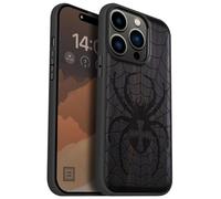 Carveit Étui Magnétique pour iPhone 14 Pro Coque Bois Cover, Bois Etui de Téléphone Antichoc Compatible Magsafe avec Apple 14 Pro Case (Bois Sombre-Domination du tisseur de Toile)