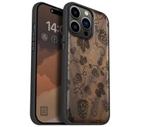 Carveit Étui Magnétique pour iPhone 14 Pro Max Coque Bois Cover, Bois Etui de Téléphone Antichoc Compatible Magsafe avec Apple 14 Pro Max Case (Noyer-Élégance houblon et vignes)