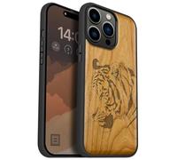 Carveit Étui Magnétique pour iPhone 14 Pro Max Coque Bois Cover, Bois Etui de Téléphone Antichoc Compatible Magsafe avec Apple 14 Pro Max Case (Cerise-Portrait de Tigre Royal)
