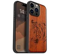 Carveit Étui Magnétique pour iPhone 14 Pro Max Coque Bois Cover, Bois Etui de Téléphone Antichoc Compatible Magsafe avec Apple 14 Pro Max Case (Rosé-Portrait de Tigre Royal)