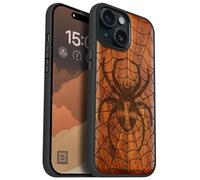 Carveit Étui Magnétique pour iPhone 15 Coque Bois Cover, Bois Etui de Téléphone Antichoc Compatible Magsafe avec Apple 15 Case (Rosé-Domination du tisseur de Toile)