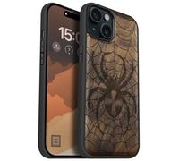 Carveit Étui Magnétique pour iPhone 15 Plus Coque Bois Cover, Bois Etui de Téléphone Antichoc Compatible Magsafe avec Apple 15 Plus Case (Noyer-Domination du tisseur de Toile)