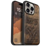 Carveit Étui Magnétique pour iPhone 15 Pro Coque Bois Cover, Bois Etui de Téléphone Antichoc Compatible Magsafe avec Apple 15 Pro Case (Noyer-Avis de Recherche Western)