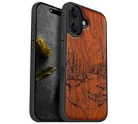 Carveit Étui Magnétique pour iPhone 16 Coque Bois Cover, Bois Etui de Téléphone Antichoc Compatible Magsafe avec Apple Magsafe 16 Case (Rosé-Paysage Naturel Sauvage)