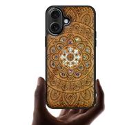 Carveit Étui Magnétique pour iPhone 16 Coque Protection Case [Bois et Incrustation de Coquille] Etui Compatible Magsafe avec Apple 16 Cover (Cerise-Fleurs de Mandalas)