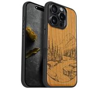 Carveit Étui Magnétique pour iPhone 16 Pro Coque Bois Cover, Bois Etui de Téléphone Antichoc Compatible Magsafe avec Apple Magsafe 16 Pro Case (Cerise-Paysage Naturel Sauvage)