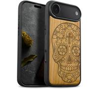 Carveit Étui Magnétique pour iPhone 17 Air Coque Bois Cover, Bois Etui de Téléphone Antichoc Compatible Magsafe avec Apple iPhone Air Case (Cerise-Dis de Los Muertos)