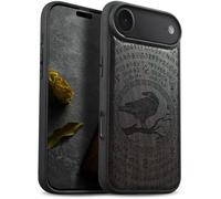 Carveit Étui Magnétique pour iPhone 17 Air Coque Bois Cover, Etui de Téléphone Antichoc Compatible Magsafe avec Apple iPhone Air Case (Bois Sombre-Sagesse du Corbeau runique)