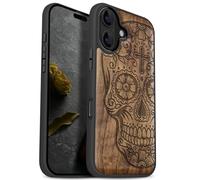 Carveit Étui Magnétique pour iPhone 17 Coque Bois Cover, Bois Etui de Téléphone Antichoc Compatible Magsafe avec Apple 17 Case (Noyer-Dis de Los Muertos)