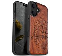 Carveit Étui Magnétique pour iPhone 17 Coque Bois Cover, Bois Etui de Téléphone Antichoc Compatible Magsafe avec Apple 17 Case (Rosé-Boussole Lambeaux)
