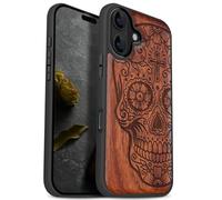 Carveit Étui Magnétique pour iPhone 17 Coque Bois Cover, Bois Etui de Téléphone Antichoc Compatible Magsafe avec Apple 17 Case (Rosé-Dis de Los Muertos)