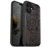 Carveit Étui Magnétique pour iPhone 17 Coque Bois Cover, Bois Etui de Téléphone Antichoc Compatible Magsafe avec Apple 17 Case (Bois Sombre-Dis de Los Muertos)