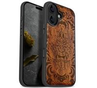 Carveit Étui Magnétique pour iPhone 17 Coque Bois Cover, Etui de Téléphone Antichoc Compatible Magsafe avec Apple 17 Case (Rosé-Masque Infernal)