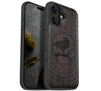 Carveit Étui Magnétique pour iPhone 17 Coque Bois Cover, Etui de Téléphone Antichoc Compatible Magsafe avec Apple 17 Case (Bois Sombre-Sagesse du Corbeau runique)