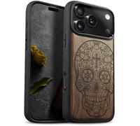 Carveit Étui Magnétique pour iPhone 17 Pro Coque Bois Cover, Bois Etui de Téléphone Antichoc Compatible Magsafe avec Apple 17 Pro Case (Noyer-Dis de Los Muertos)