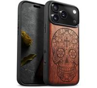 Carveit Étui Magnétique pour iPhone 17 Pro Coque Bois Cover, Bois Etui de Téléphone Antichoc Compatible Magsafe avec Apple 17 Pro Case (Rosé-Dis de Los Muertos)
