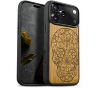 Carveit Étui Magnétique pour iPhone 17 Pro Max Coque Bois Cover, Bois Etui de Téléphone Antichoc Compatible Magsafe avec Apple 17 Pro Max Case (Cerise-Dis de Los Muertos)