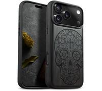 Carveit Étui Magnétique pour iPhone 17 Pro Max Coque Bois Cover, Bois Etui de Téléphone Antichoc Compatible Magsafe avec Apple 17 Pro Max Case (Bois Sombre-Dis de Los Muertos)