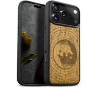Carveit Étui Magnétique pour iPhone 17 Pro Max Coque Bois Cover, Bois Etui de Téléphone Antichoc Compatible Magsafe avec Apple 17 Pro Max Case (Cerise-Loup du Soleil et de la Lune)
