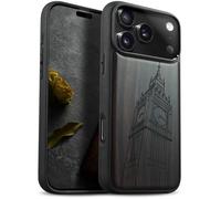 Carveit Étui Magnétique pour iPhone 17 Pro Max Coque Bois Cover, Etui de Téléphone Antichoc Compatible Magsafe avec Apple 17 Pro Max Case (Bois Sombre-Le Big Ben de Londres)