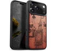Carveit Étui Magnétique pour iPhone 17 Pro Max Coque Bois Cover, Etui de Téléphone Antichoc Compatible Magsafe avec Apple 17 Pro Max Case (Rosé-Big Ben au Milieu du Journal)