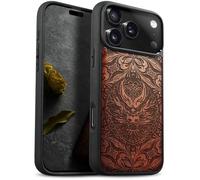 Carveit Étui Magnétique pour iPhone 17 Pro Max Coque Bois Cover, Etui de Téléphone Antichoc Compatible Magsafe avec Apple 17 Pro Max Case (Rosé-Le Regard du Dragon Mandala)