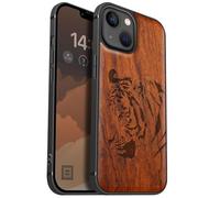 Carveit Étui Magnétique pour iPhone iPhone 13 Coque Bois Cover, Bois Etui de Téléphone Antichoc Compatible Magsafe avec Apple 13 Case (Rosé-Portrait de Tigre Royal)