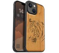 Carveit Étui Magnétique pour iPhone iPhone 13 Mini Coque Bois Cover, Bois Etui de Téléphone Antichoc Compatible Magsafe avec Apple 13 Mini Case (Cerise-Portrait de Tigre Royal)