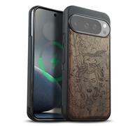 Carveit Étui Magnétique pour Pixel 10 Pro XL Coque Bois Cover, Bois Etui de Téléphone Antichoc Compatible Magsafe avec Google Pixel 10 Pro XL Case (Noyer-Enigme de méduse)