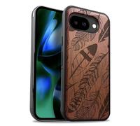 Carveit Étui Magnétique pour Pixel 10a Coque Bois Cover, Bois Etui de Téléphone Antichoc Compatible Magsafe avec Google Pixel 10a Case (Rosé-Tableau à Plumes)