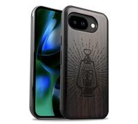 Carveit Étui Magnétique pour Pixel 10a Coque Bois Cover, Bois Etui de Téléphone Antichoc Compatible Magsafe avec Google Pixel 10a Case (Bois Sombre-Lanterne Vintage Rayonnante)