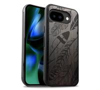 Carveit Étui Magnétique pour Pixel 10a Coque Bois Cover, Bois Etui de Téléphone Antichoc Compatible Magsafe avec Google Pixel 10a Case (Bois Sombre-Tableau à Plumes)