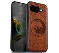 Carveit Étui Magnétique pour Pixel 9a Coque Bois Cover, Bois Etui de Téléphone Antichoc Compatible Magsafe avec Google Pixel 9a Case (Rosé-Loup du Soleil et de la Lune)