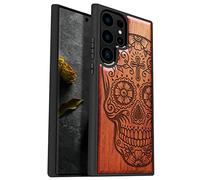Carveit Etui pour Galaxy S23 Ultra de Coque [Gravure Laser Bois] Souple TPU Silicone Protection de Téléphone Compatible avec Samsung S23 Ultra Étui (Rosé-Crâne de Sucre/Dis de Los Muertos)