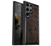 Carveit Etui pour Galaxy S25 Ultra 5G Coque [Gravure Laser Bois] Souple TPU Silicone de Téléphone Compatible avec Samsung S25 Ultra Étui Protection (Bois Sombre-Crâne de Sucre/Dis de Los Muertos)