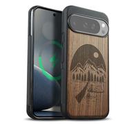 Carveit Magnétique Coque pour Google Pixel 10/10 Pro Étui Bois [Pare-Chocs en TPU Souple] Case de Téléphone Compatible Magsafe Pixel 10/10 Pro Coque (Noyer-Nuit Sauvage)