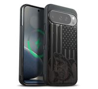Carveit Magnétique Coque pour Google Pixel 10 Pro XL Étui Bois [Pare-Chocs en TPU Souple] Case de Téléphone Compatible Magsafe Pixel 10 Pro XL Coque (Bois Sombre-Attaque de Requin Patriotique)